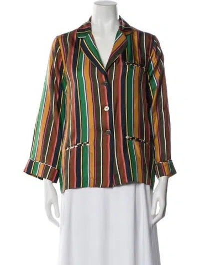 Pre-owned La Prestic Ouiston Silk Striped Button-up Top In Blue