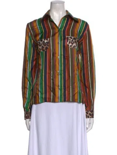 Pre-owned La Prestic Ouiston Silk Striped Button-up Top In Multi