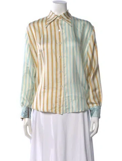 Pre-owned La Prestic Ouiston Silk Striped Button-up Top In Neutral