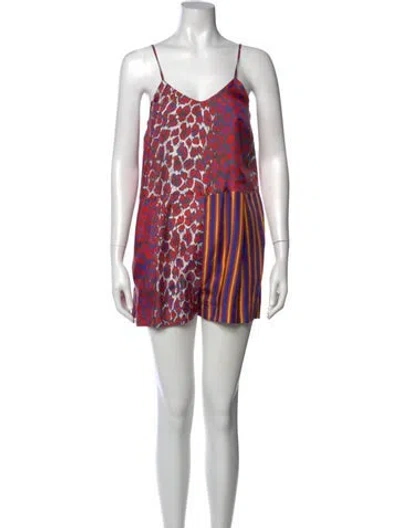 Pre-owned La Prestic Ouiston Silk Striped Romper In Red