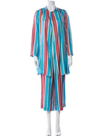 Pre-owned La Prestic Ouiston Silk Striped Set In Blue