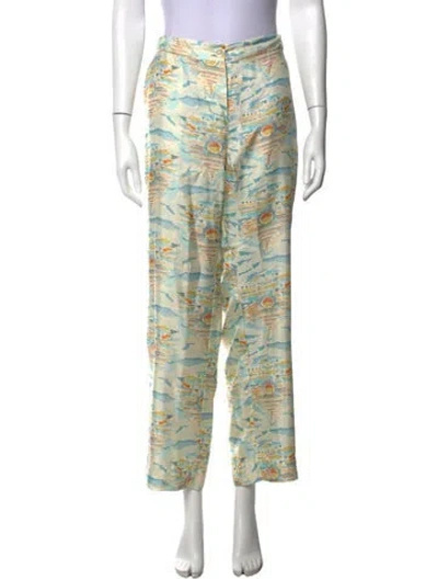 Pre-owned La Prestic Ouiston Silk Wide Leg Pants In Blue