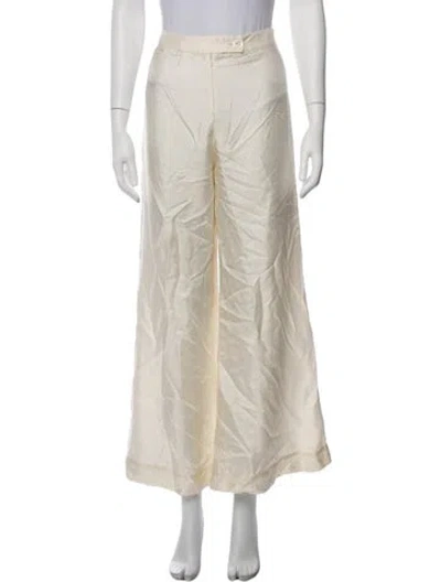 Pre-owned La Prestic Ouiston Silk Wide Leg Pants In Neutrals