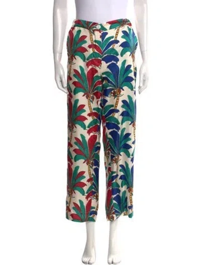 Pre-owned La Prestic Ouiston Silk Wide Leg Pants W/ Tags In Blue/neutrals/red
