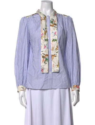 Pre-owned La Prestic Ouiston Striped Long Sleeve Blouse In Purple
