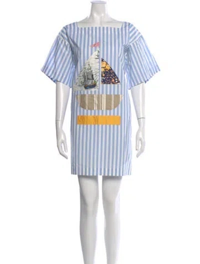 Pre-owned La Prestic Ouiston Striped Mini Dress In Blue