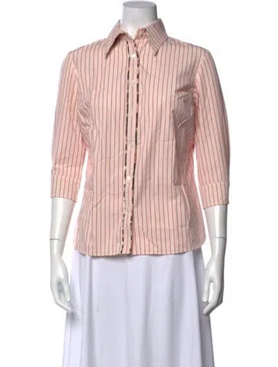 Pre-owned La Prestic Ouiston Striped Three-quarter Sleeve Blouse In Pink