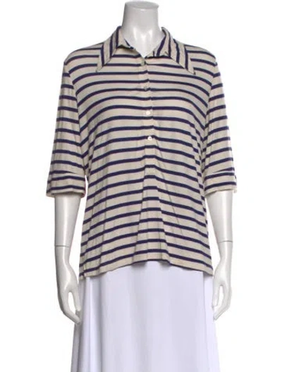 Pre-owned La Prestic Ouiston Striped Three-quarter Sleeve Polo In Neutral