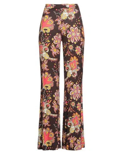 La Prestic Ouiston Woman Pants Dark Brown Size 2 Viscose, Elastane In Multi