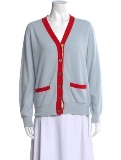 Pre-owned La Prestic Ouiston Wool V-neck Sweater In Blue