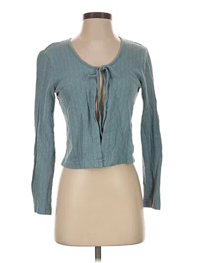 Pre-owned La Relaxed Long Sleeve Top Teal Keyhole Neckline Tops