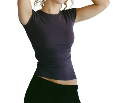 La Relaxed Organic Bebe Texture Tee In Plum In Blue
