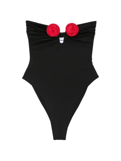 La Reveche Alya Floral-appliqué Swimsuit In Black