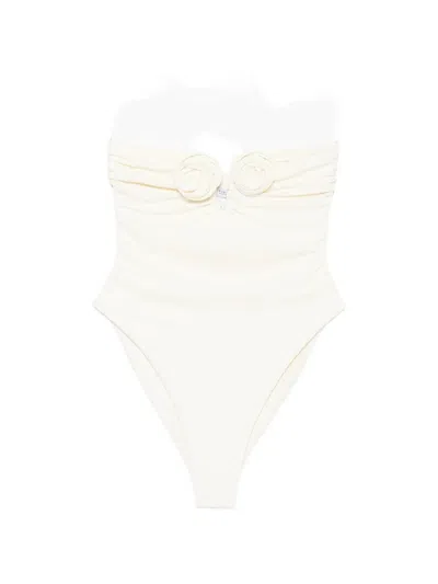 La Reveche Alya Floral-appliqué Swimsuit In Brown