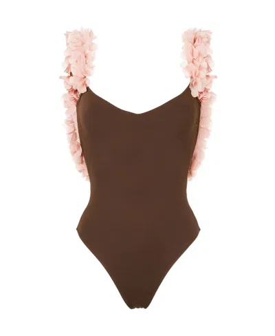 La Reveche Amira Ruffle-trimmed Swimsuit In Brown