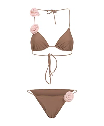 La Reveche Ashar Floral Detail Bikini Set In Brown