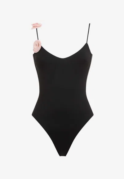 La Reveche Ashar Flower Applique One-piece Swimsuit In Black