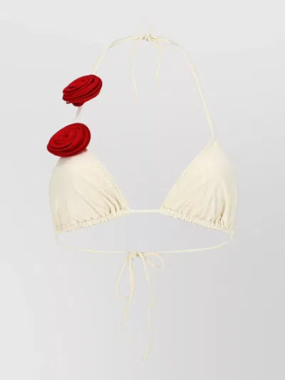 La Reveche Ashar Halterneck Triangle Floral Bikini Top In White