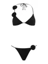 La Reveche Triangle Design Bikini With Handmade Floral Embellishments In Black