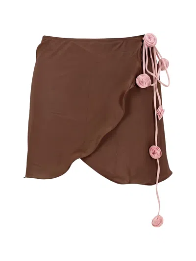 La Reveche Bouquet Floral-appliqué Mini Sarong In Brown