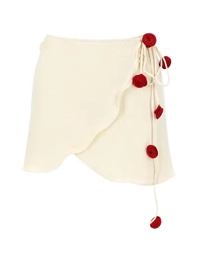 La Reveche Bouquet Pareo Skirt Asymmetric Buttons Tie In Red