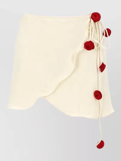La Reveche Bouquet Pareo Skirt Asymmetric Buttons Tie In Red