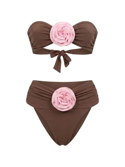La Reveche Derya Floral-appliqué Bikini In 브라운