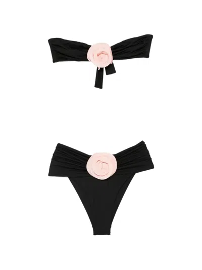 La Reveche Derya Floral-appliqué Bikini In Black