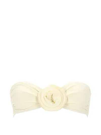 La Reveche Bikini Top Derya Floral Ruched Strapless In Neutral
