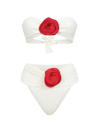 La Reveche White Embellished Swimwear In Multi