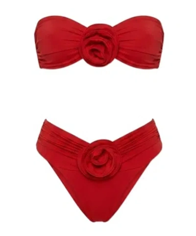 La Reveche Derya Ruched Bikini In Red