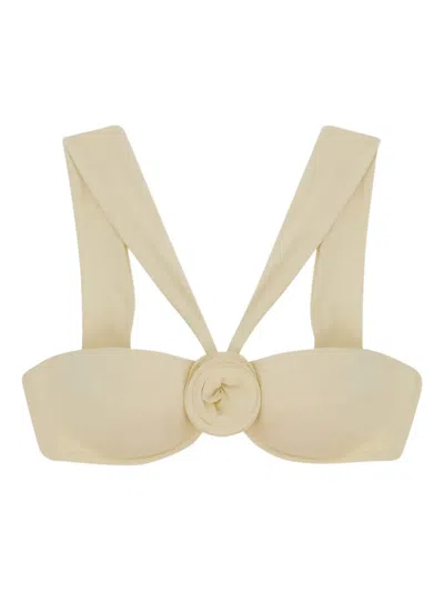 LA REVECHE EMBELLISHED-ROSE BIKINI TOP