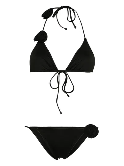 La Reveche Floral-appliqué Bikini In Black