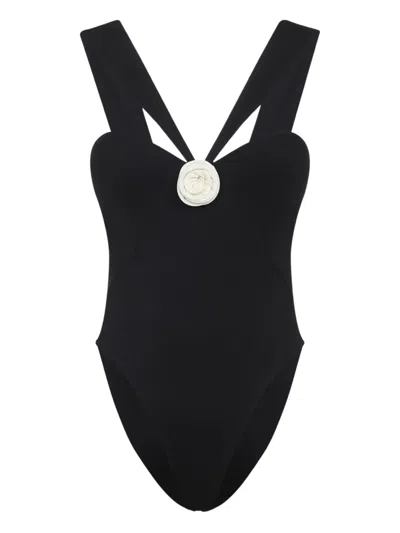 La Reveche Floral Applique One-piece Swimsuit In Black