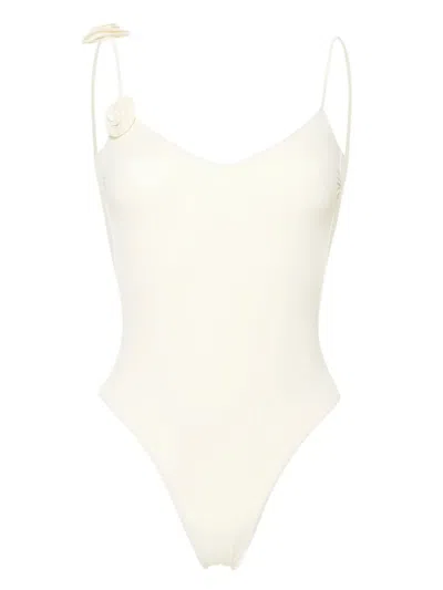 La Reveche Floral Appliqué One-piece Swimsuit In Ivory