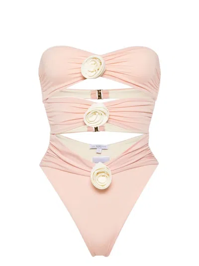 La Reveche Vesna Floral Applique One-piece Swimsuit In Beige
