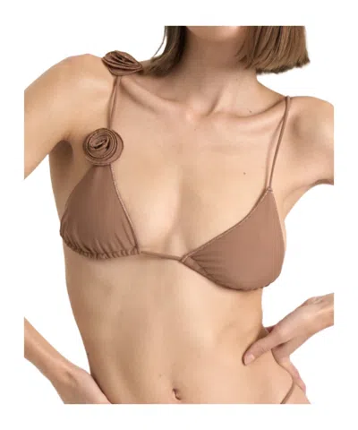 La Reveche Floral Bikini Top In Brown