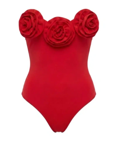 La Reveche Floral One-piece Swimsuit In Red