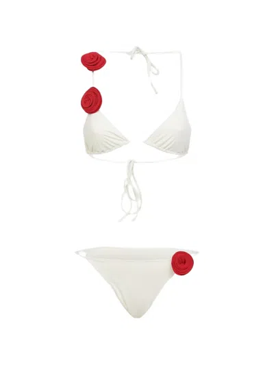 La Reveche Ashar 3d Flower Halterneck Bikini In White