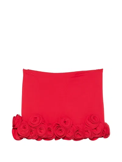 La Reveche Floral-appliqué Skirt In Red