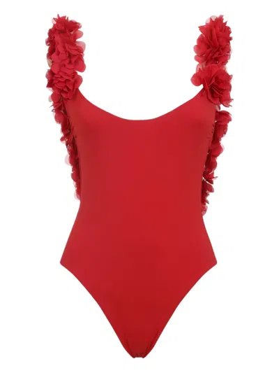 La Reveche Flower-embellished Swimsuit In Red