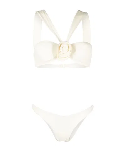La Reveche Flower-detail Bikini Set In Neutrals