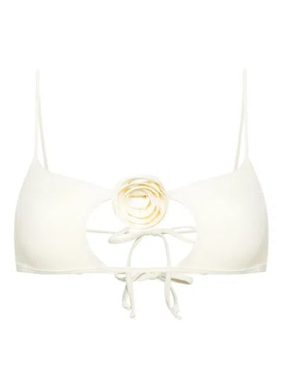 La Reveche Nadir Floral-appliqué Bikini Top In Neutrals