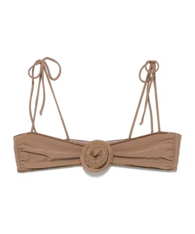 La Reveche Off-the-shoulder Bikini Top In Brown