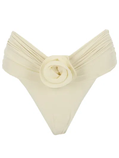 La Reveche Ruffle Detail High-leg Bikini Bottom In Ivory