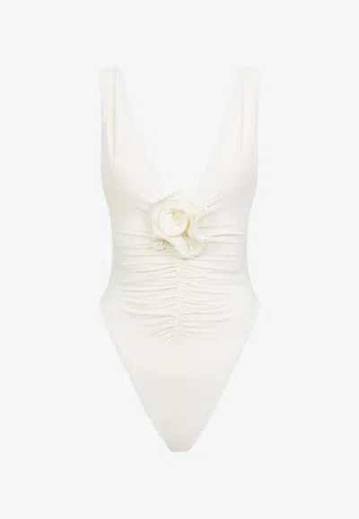 La Reveche Samira 3d Flower One-piece Swimsuit In Purple