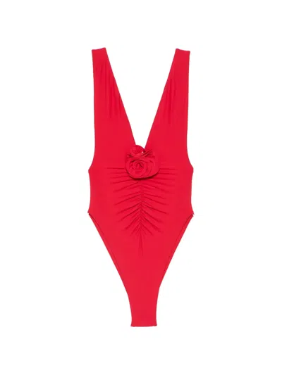 La Reveche Samira Ruched Swimsuit In Red