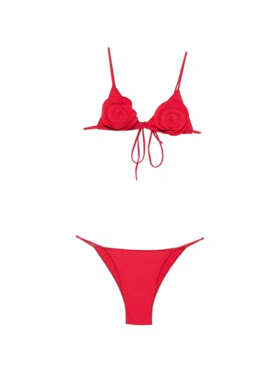 La Reveche Sanya Floral-appliqué Bikini In Red