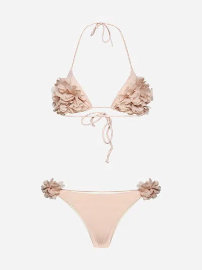 La Reveche Shayna Floral-appliqué Bikini Set In Quartz Rose