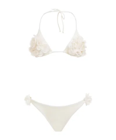 La Reveche Shayna Faux-flower Bikini In Neutrals